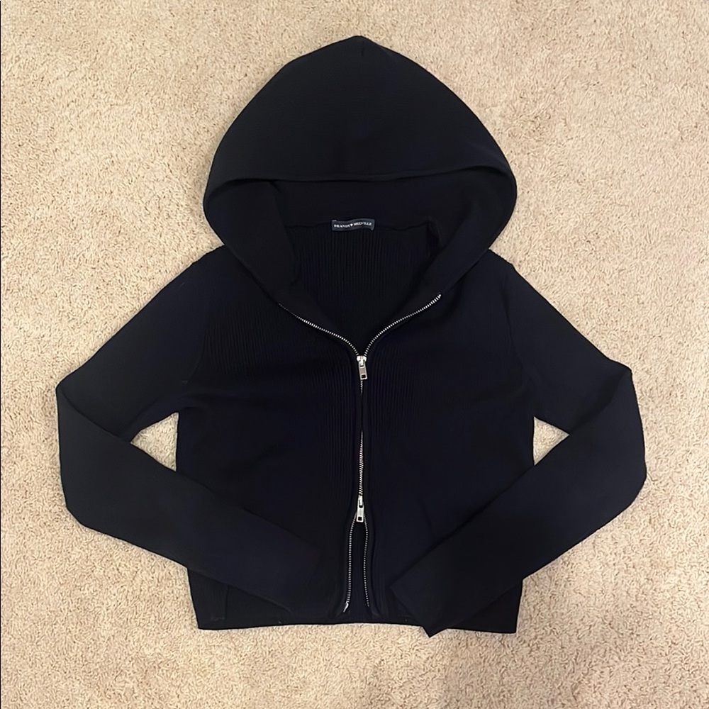 Navy Hooded Double Zip-Up Jacket